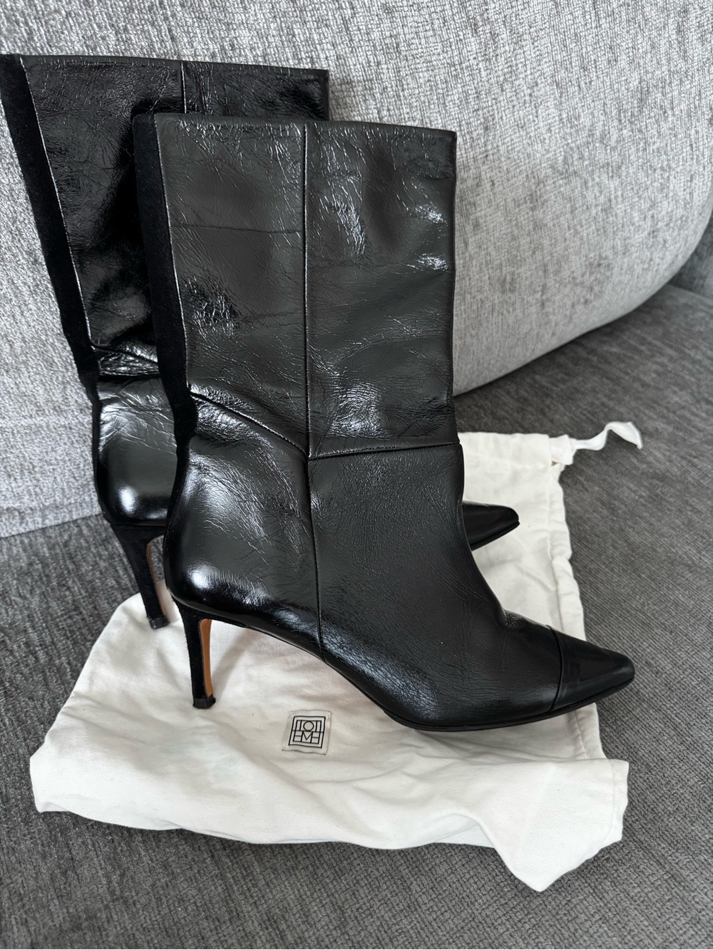 IRO Black Leather Pointed-Toe Mid-Calf Stiletto Trebi Boots